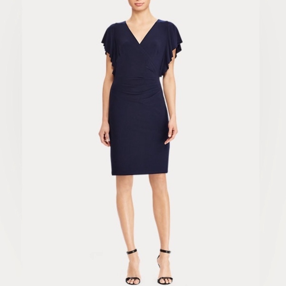 Lauren by Ralph Lauren Navy Blue Flutter Sleeve Dress - Size 2P